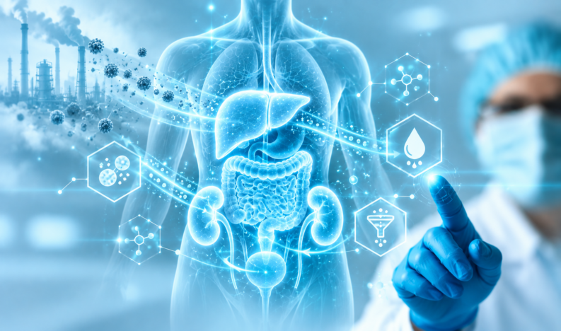 Holographic torso with liver, kidneys, and intestines