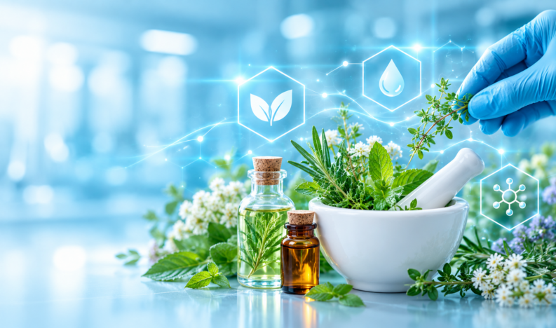 Luminous Cyan Herbal Still Life