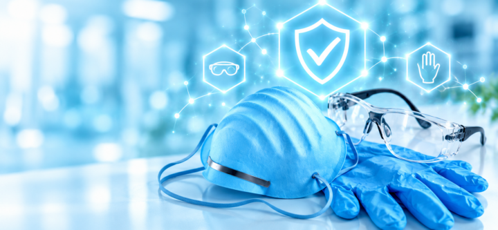 Protective gear beneath a glowing shield Protective gear beneath a glowing shield