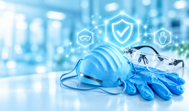 Protective gear beneath a glowing shield