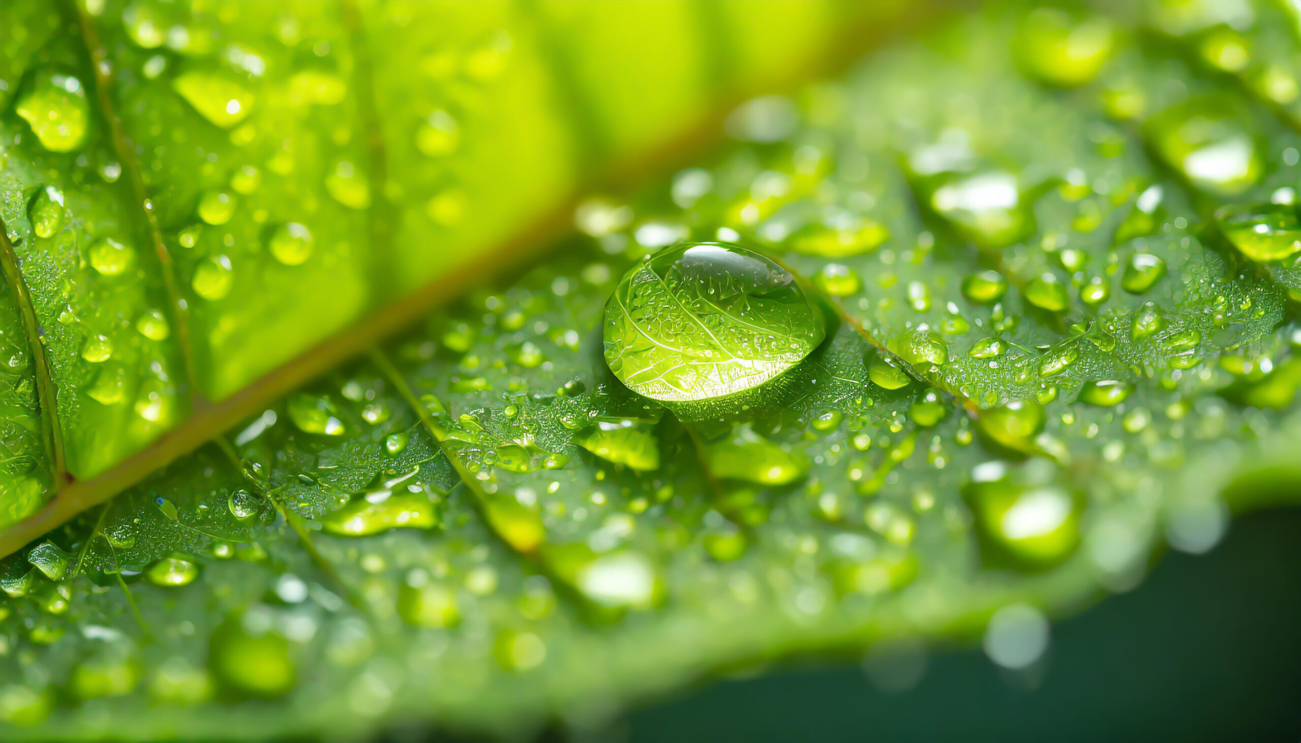 close up of green plant leaf one drop of rain, image for nature